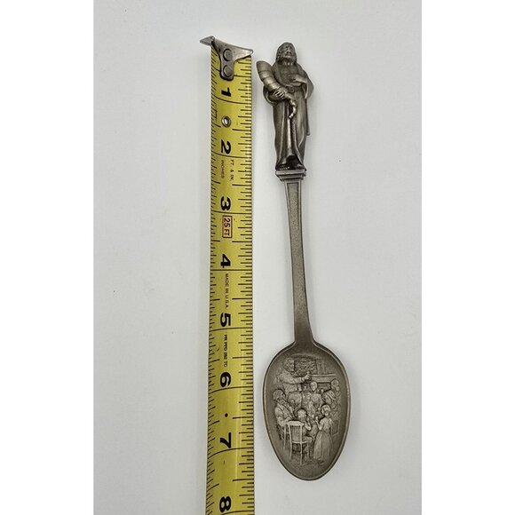Antique Pewter Collectible Spoon Embossed Scene & Figurine Handle Unique Detail - Picture 6 of 6